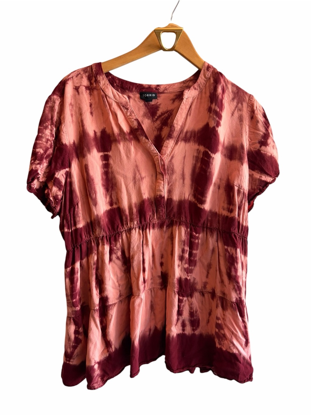 TORRID Pink Tiered Tie Dye Cap Sleeve Tunic Top Babydoll Y2K - Picture 3 of 6